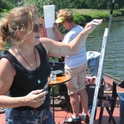 Buiten schilderworkshop op de boot