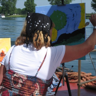 Buiten schilderworkshop op de boot