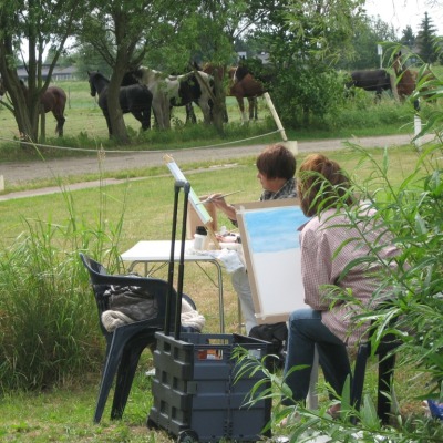 Buiten schilderworkshop op de boot