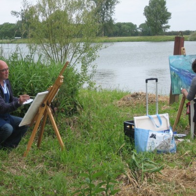 Buiten schilderworkshop op de boot